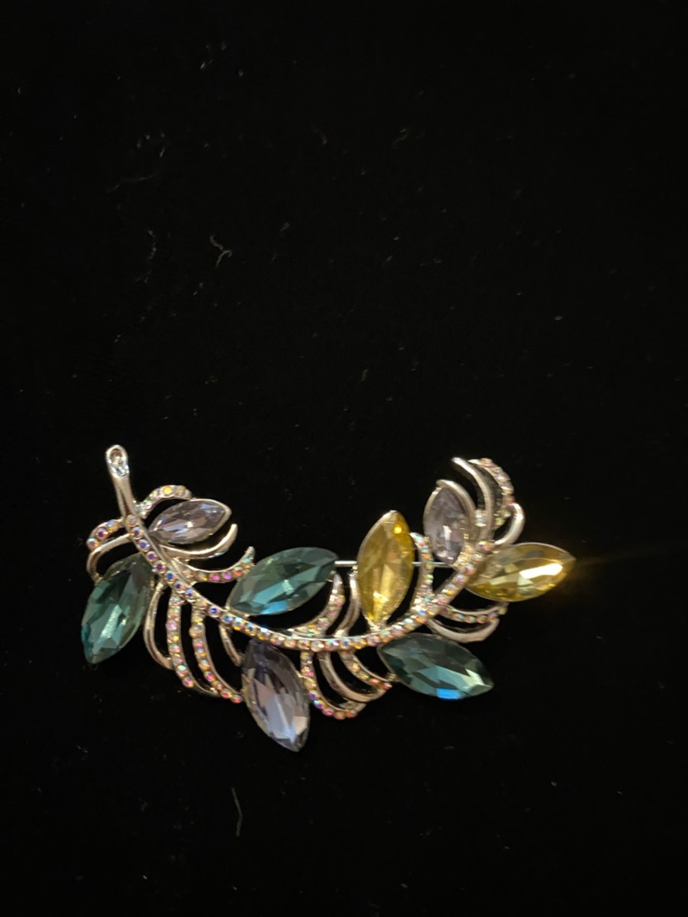 Anne Klein Leaf Brooch with Blue, Green, Yellow and Purple Marquise Stones
